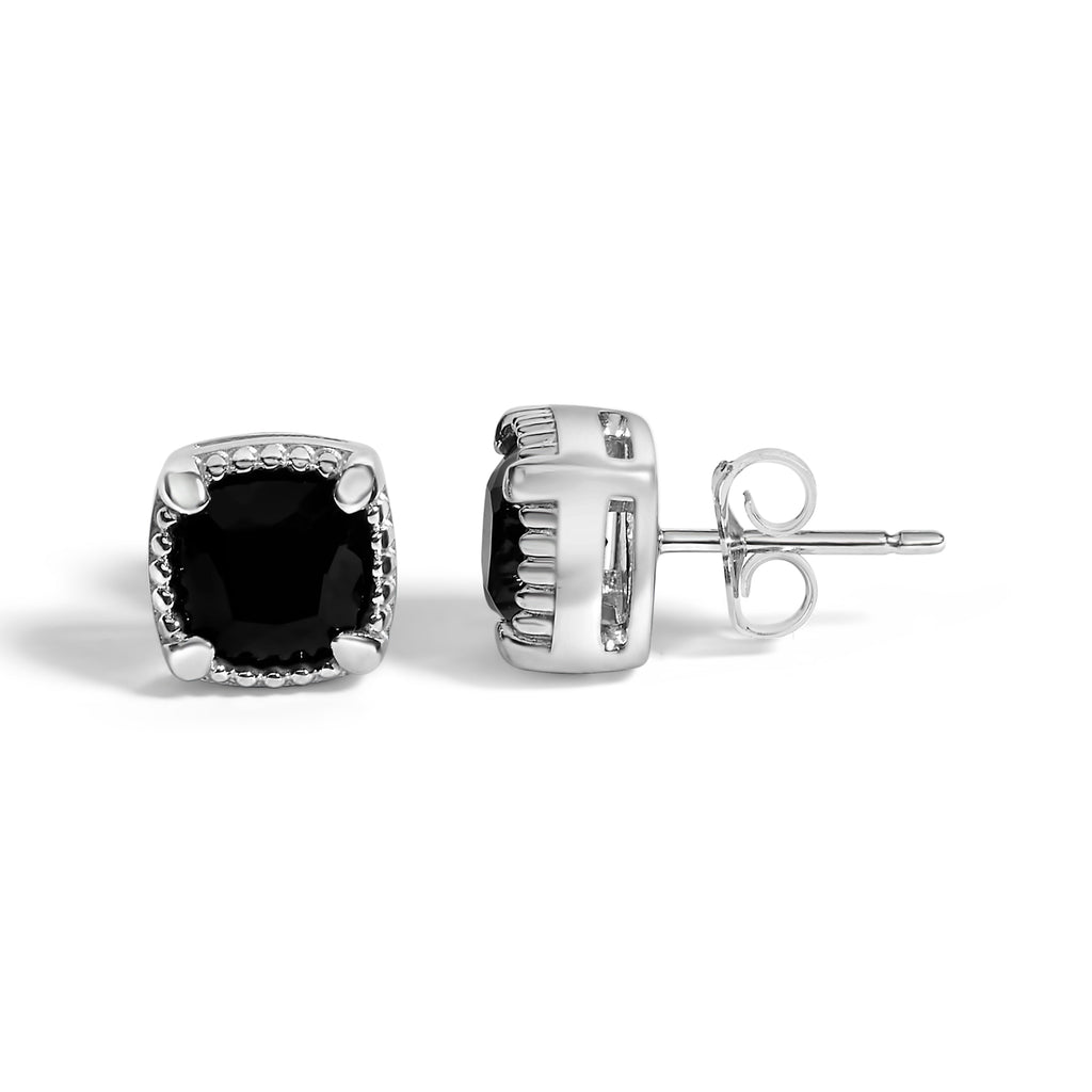 Sterling Silver Cushion Onyx 3-Piece Jewelry Set Ring Earrings Pendant 18 Inch Cable Chain