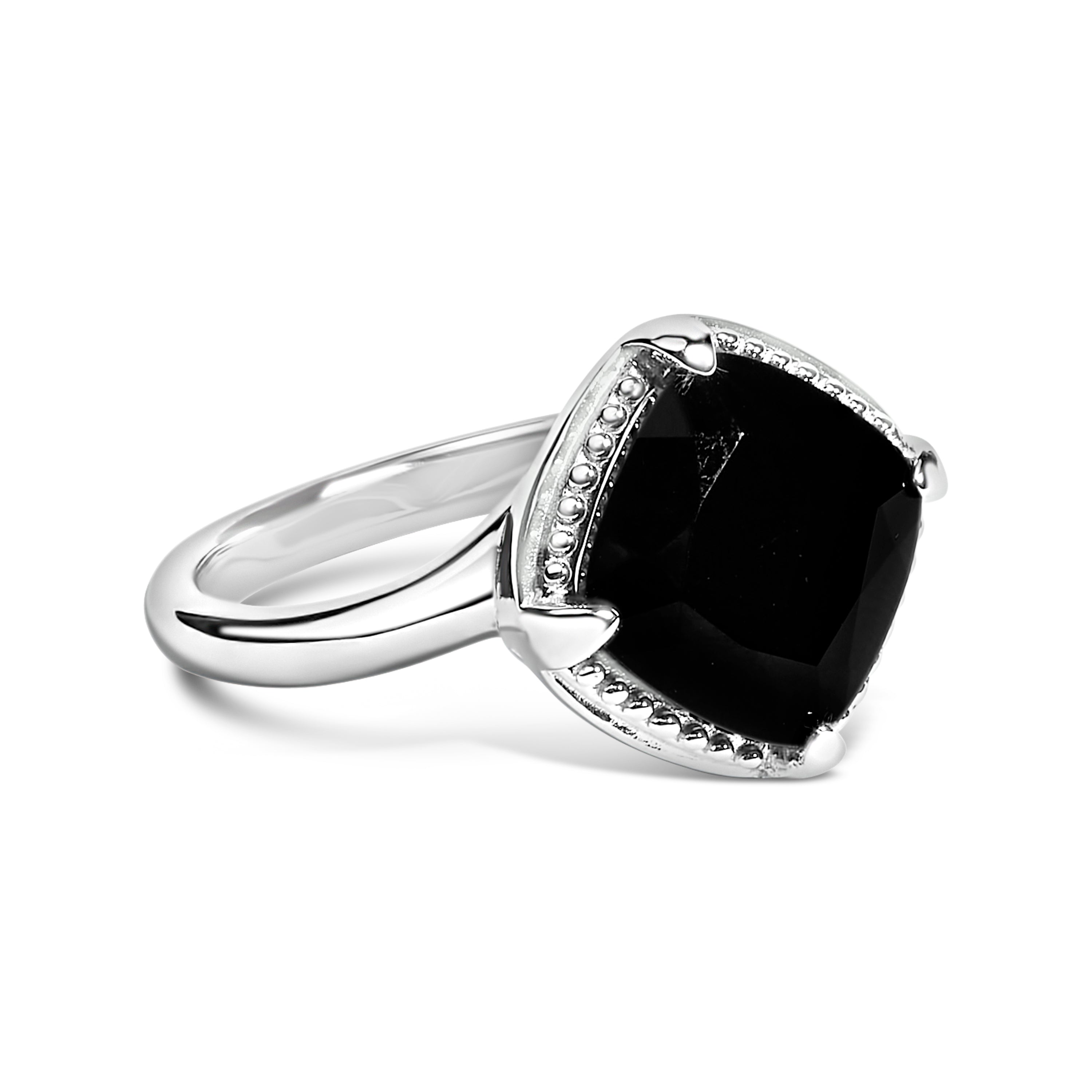 Sterling Silver Cushion Onyx 3-Piece Jewelry Set Ring Earrings Pendant 18 Inch Cable Chain