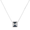 14K White Gold 1/4 Cttw Treated Blue Diamond Matte Finished Pyramid Pendant Necklace (Blue Color, SI1-SI2 Clarity) - 18" Inches
