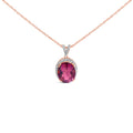 14K Rose Gold Vermeil Sterling Silver 1/5 Cttw Diamond Pink Quartz Oval Pendant Necklace