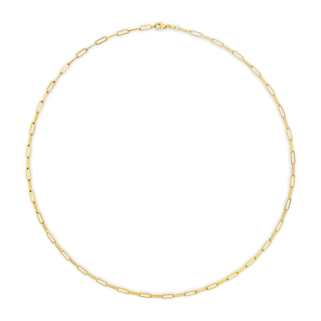 Solid 14K Yellow Gold 2.5mm Paperclip Chain Necklace Unisex 18" Inches