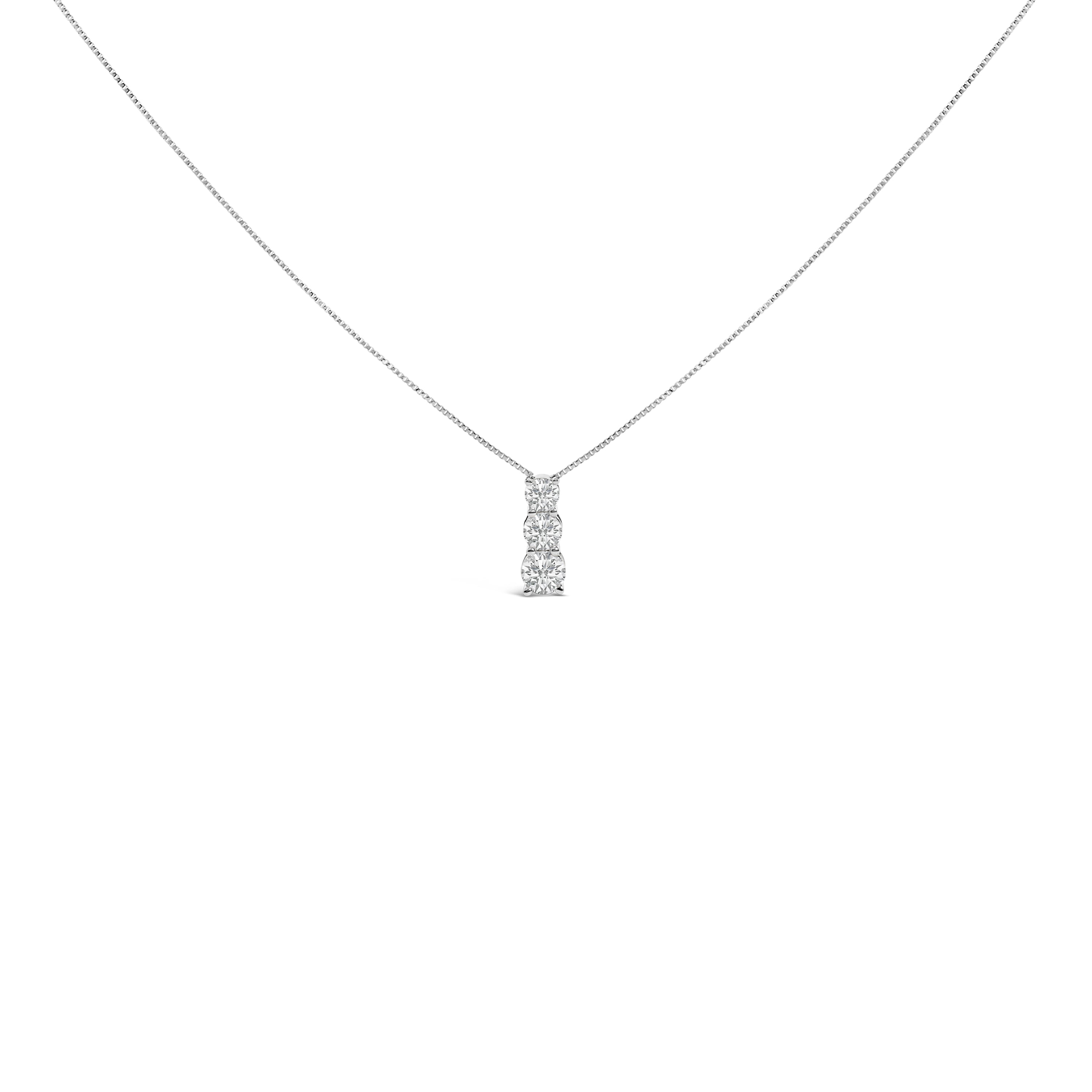 14K White Gold 1/2 Cttw Lab Grown Diamond Three Stone Pendant Necklace