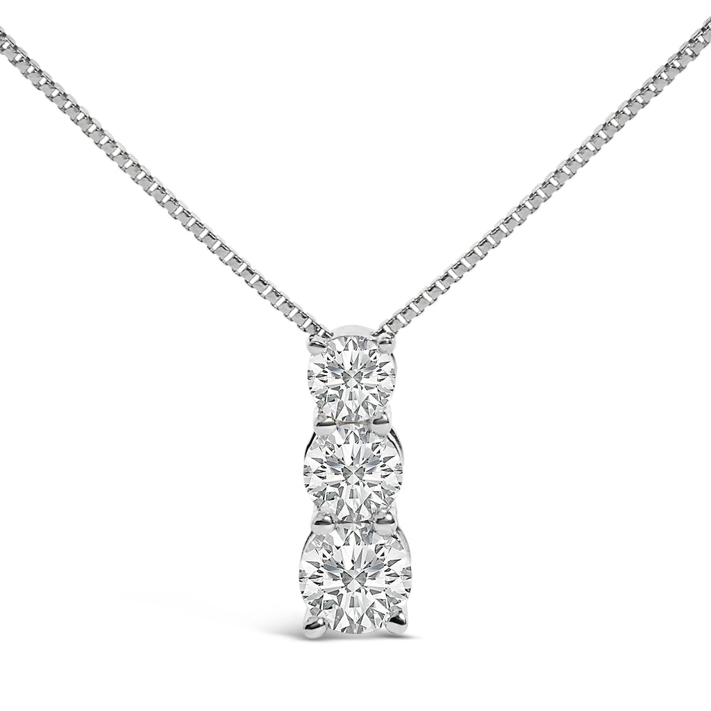 14K White Gold 1/2 Cttw Lab Grown Diamond Three Stone Pendant Necklace