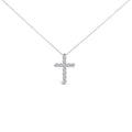 14K White Gold 1/2 Cttw Lab Grown Diamond 11 Stone Cross Pendant Necklace