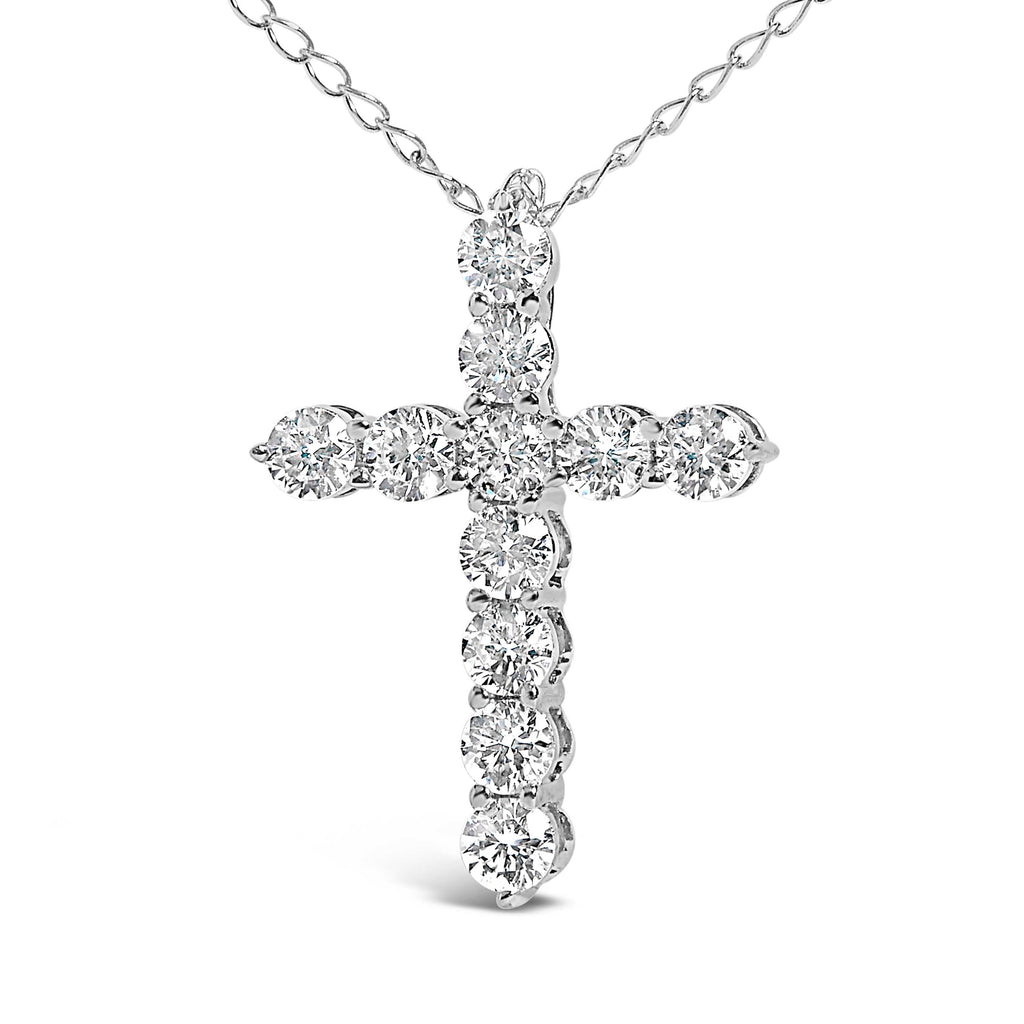 14K White Gold 1/2 Cttw Lab Grown Diamond 11 Stone Cross Pendant Necklace