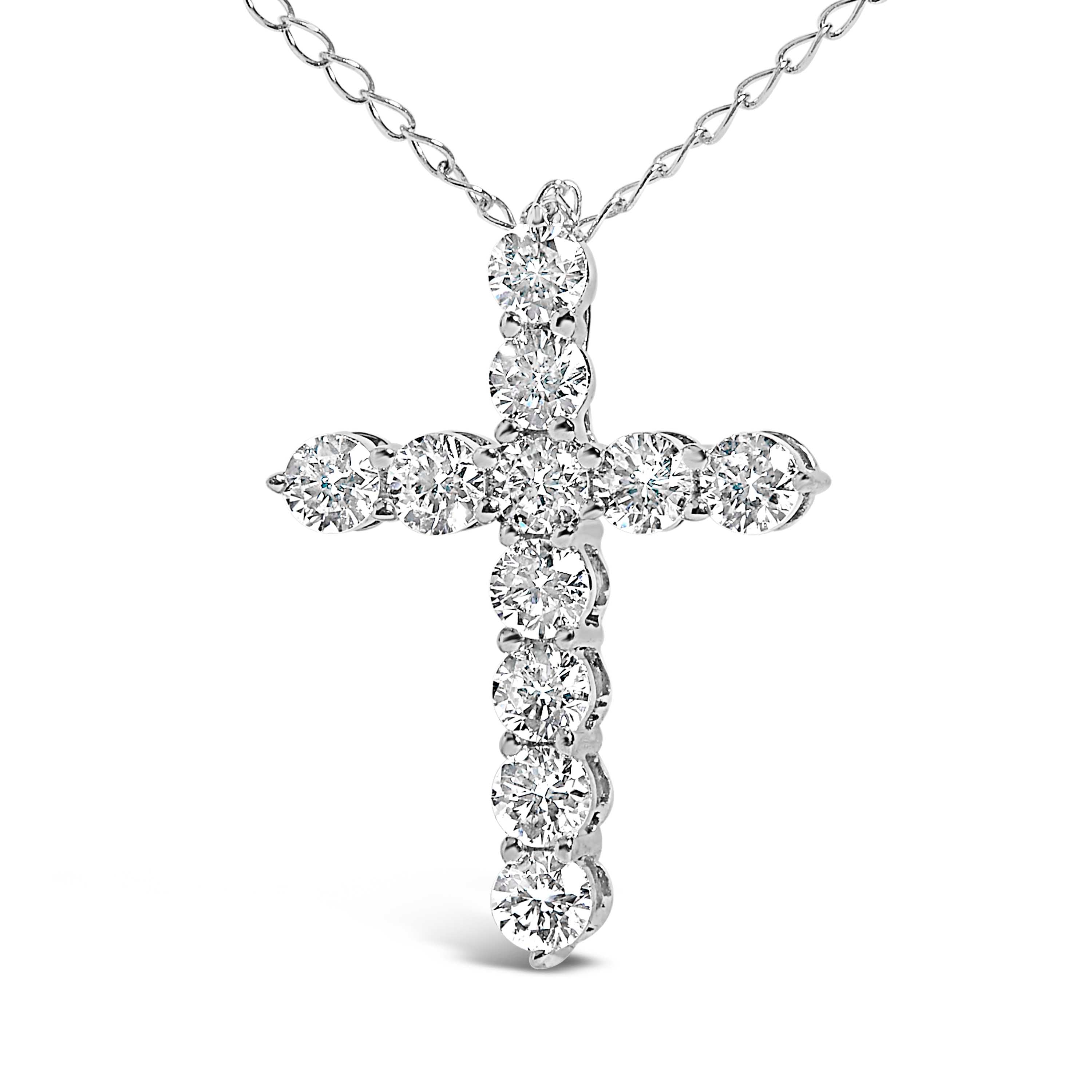 14K White Gold 1/2 Cttw Lab Grown Diamond 11 Stone Cross Pendant Necklace