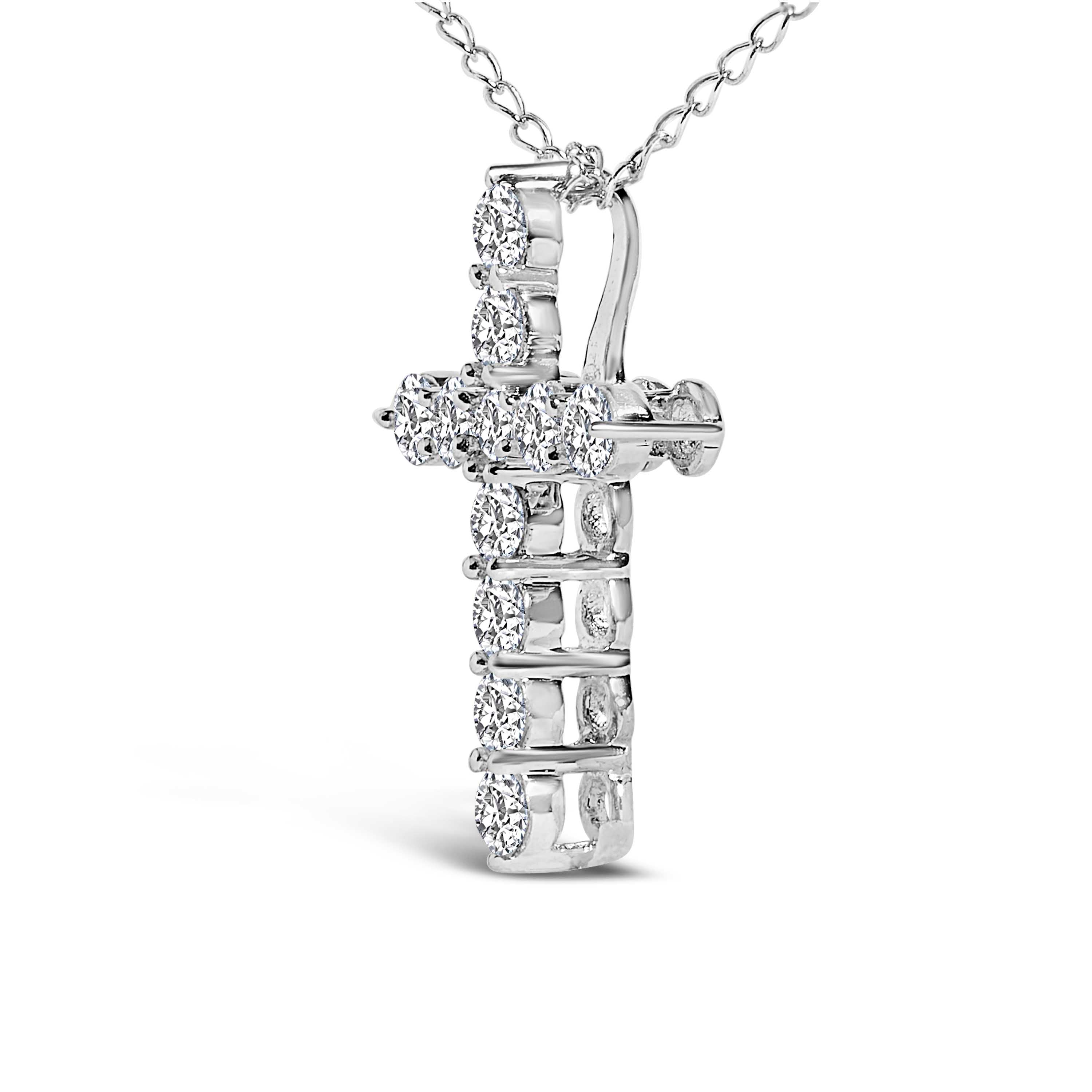 14K White Gold 1/2 Cttw Lab Grown Diamond 11 Stone Cross Pendant Necklace