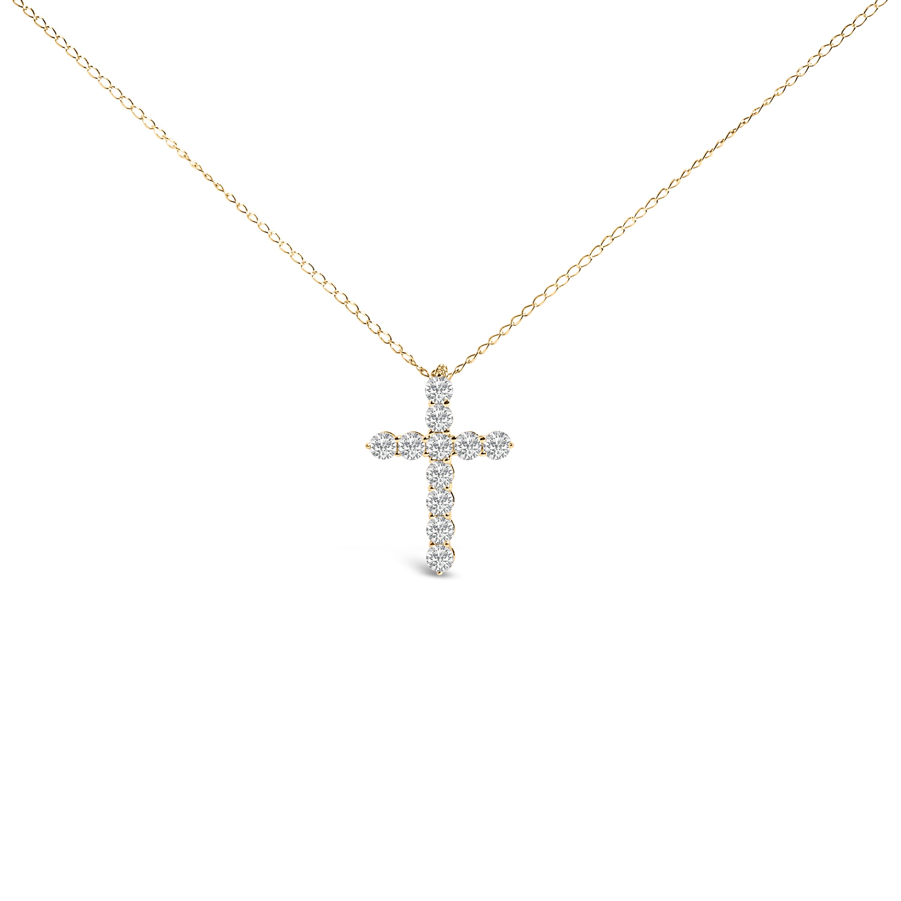 14K White Gold 1/2 Cttw Lab Grown Diamond 11 Stone Cross Pendant Necklace