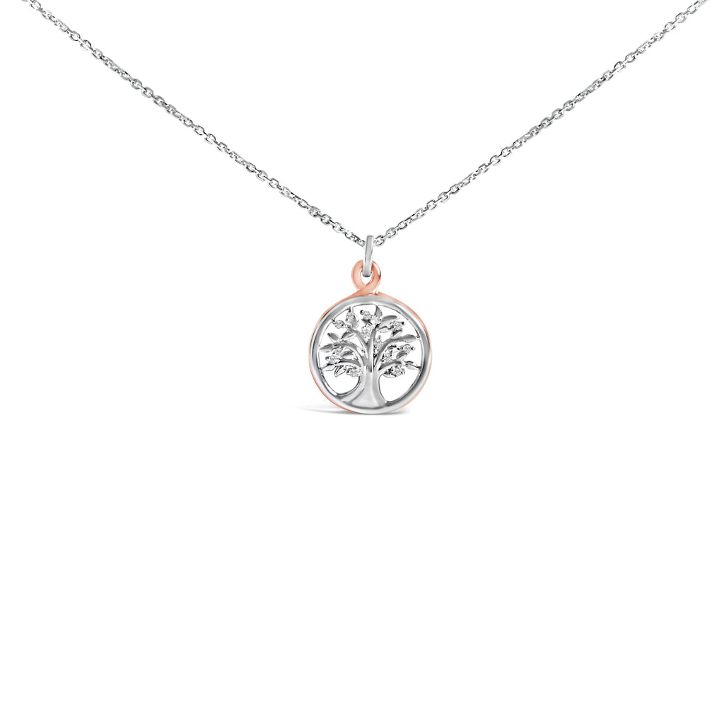 14K Rose Gold Plated Sterling Silver Diamond Accent Tree of Life Pendant Necklace