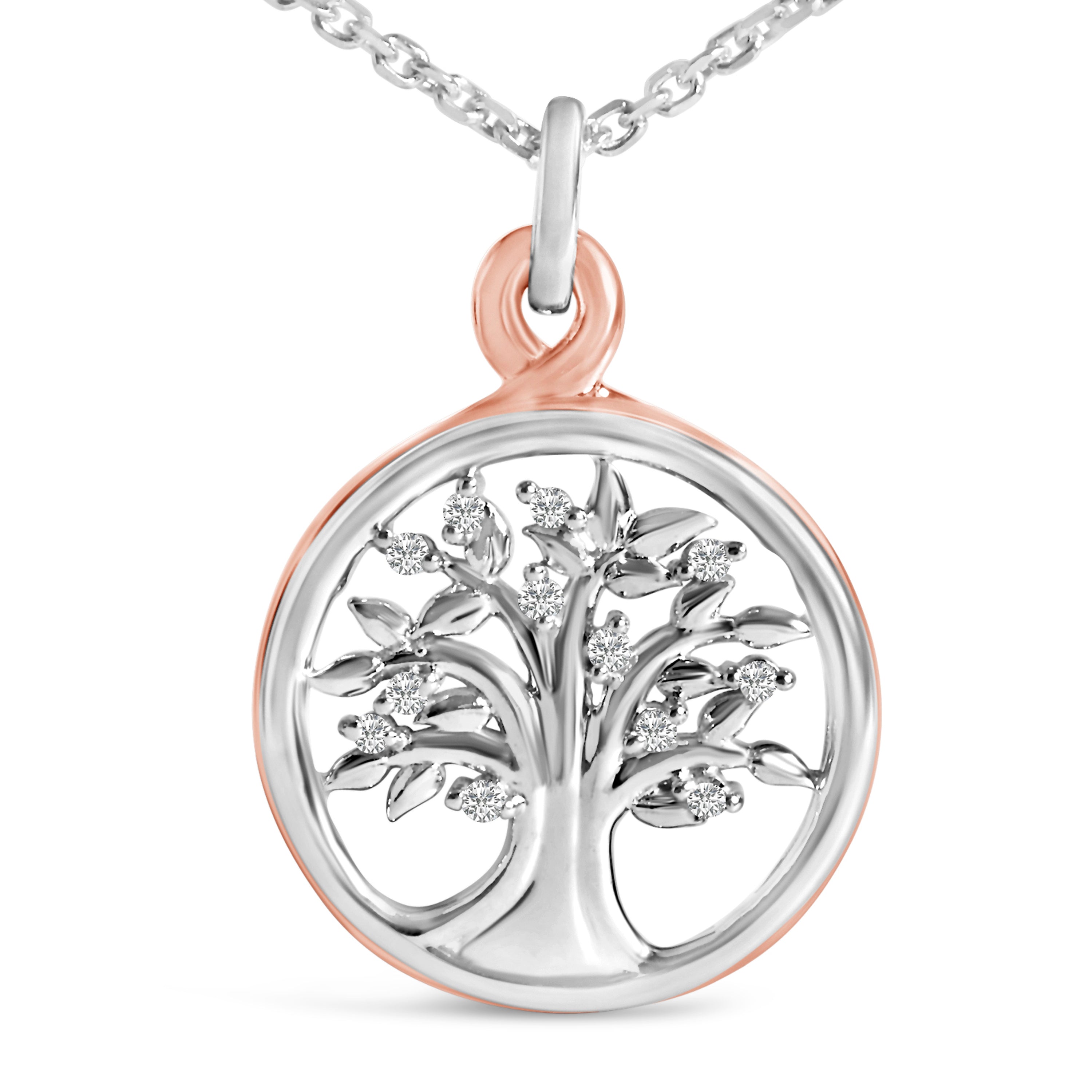14K Rose Gold Plated Sterling Silver Diamond Accent Tree of Life Pendant Necklace