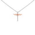 14K Rose Gold Plated Sterling Silver 1/5 Cttw Diamond Wing Cross Pendant Necklace