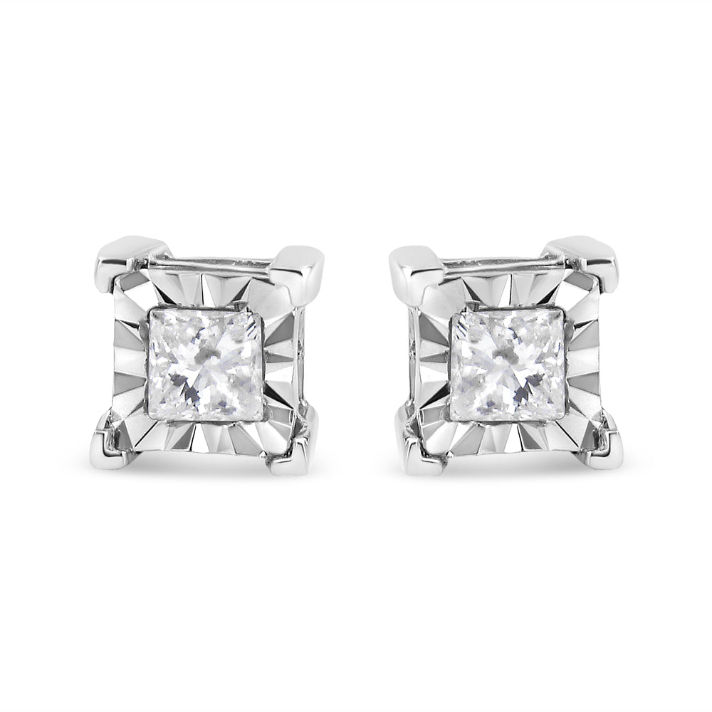 .925 Sterling Silver 1/2 Cttw Miracle Set Princess-cut Diamond Solitaire Stud Earrings (H-I Color, SI2-I1 Clarity)