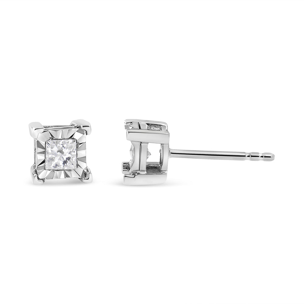 .925 Sterling Silver 1/2 Cttw Miracle Set Princess-cut Diamond Solitaire Stud Earrings (H-I Color, I1-I2 Clarity)