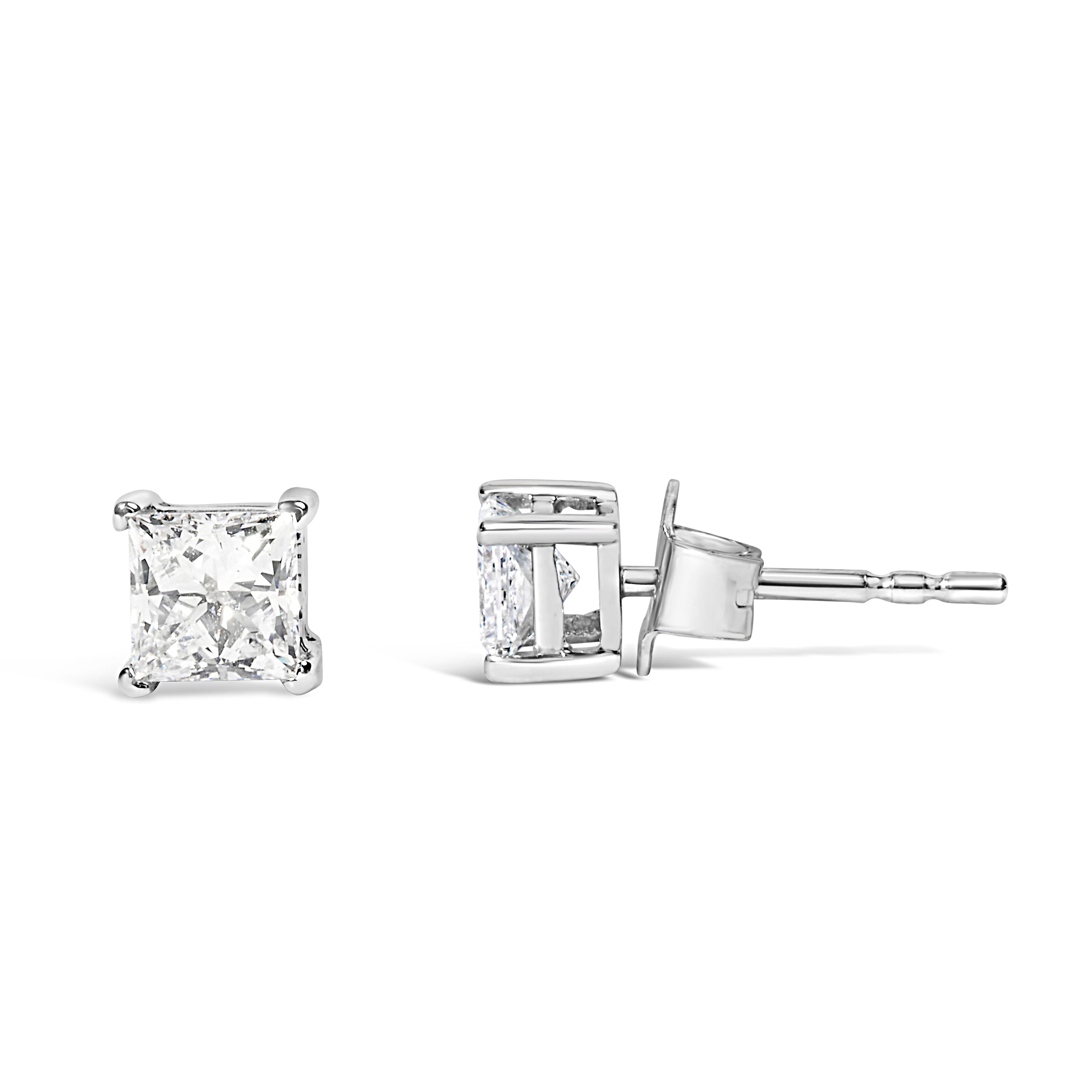 14K White Gold 3/8 Cttw Lab Grown Princess-Cut Diamond 4-Prong Solitaire Stud Earrings (VS1-VS2 Clarity, F-G Color)