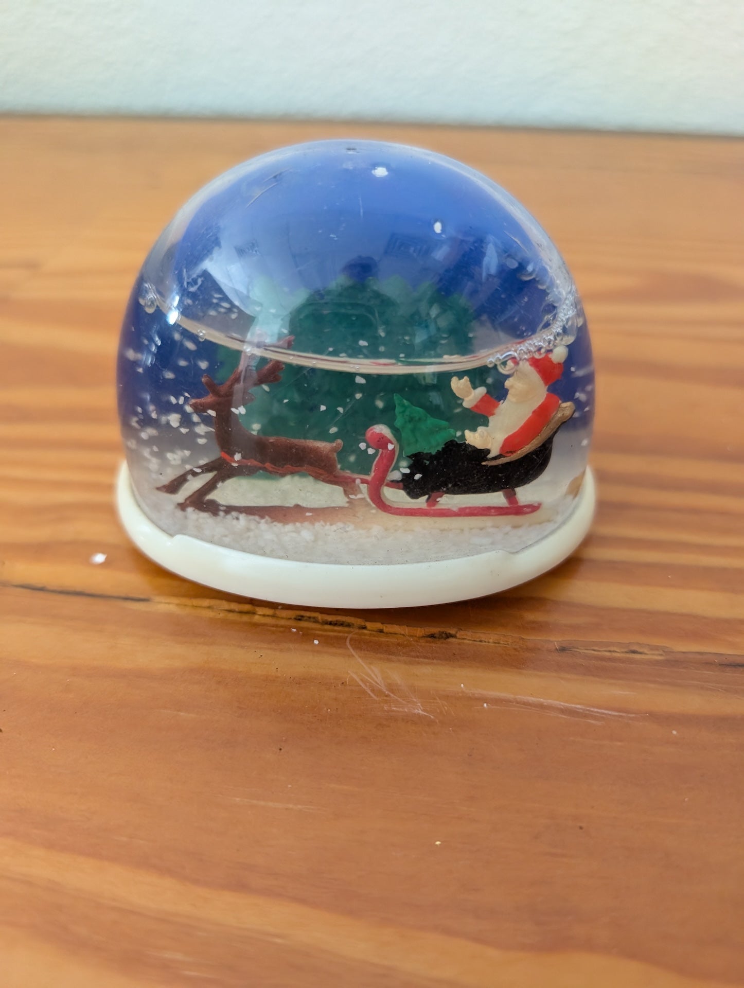 Mini Santa Sleigh Snow Globe from Unknown -  Holiday Decor (Plastic, Water, Glitter Decor, Traditional, Kids, White, Red, Brown, Blue)
