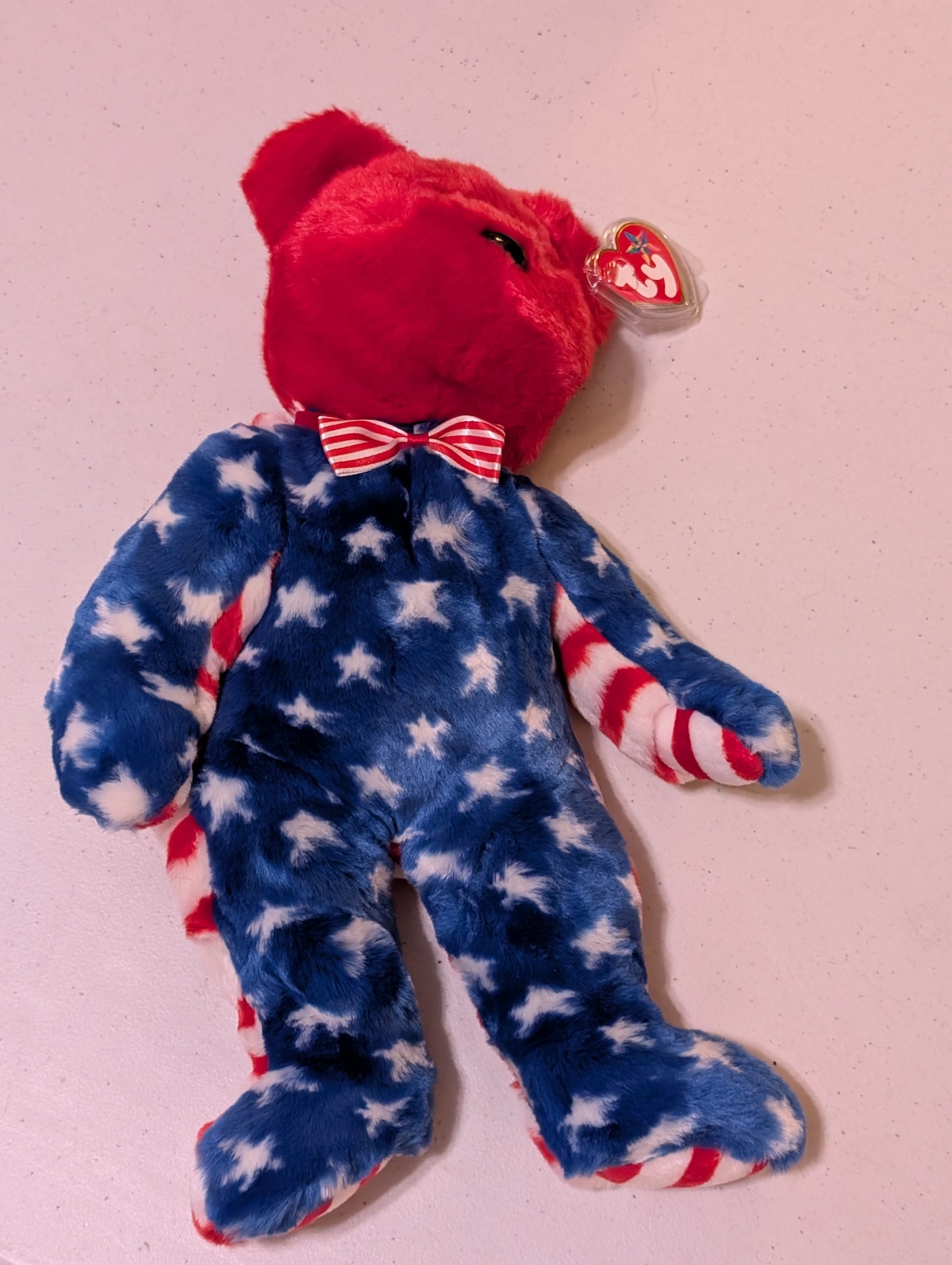 Liberty The Red-faced Bear Ty Beanie Buddy (14in)  (MWMT, Vintage, Retired, with Tag, VTG, Stuffed Animal, Plush, Toy)