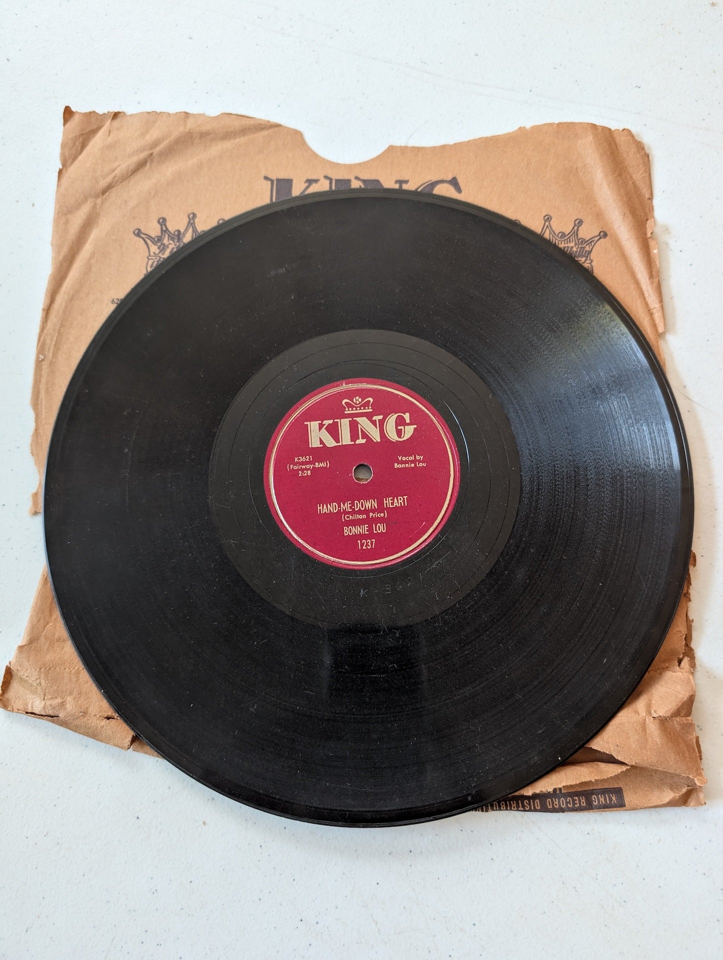 Bonnie Lou Hand-Me-Down Heart 78 RPM record - damaged/cracked