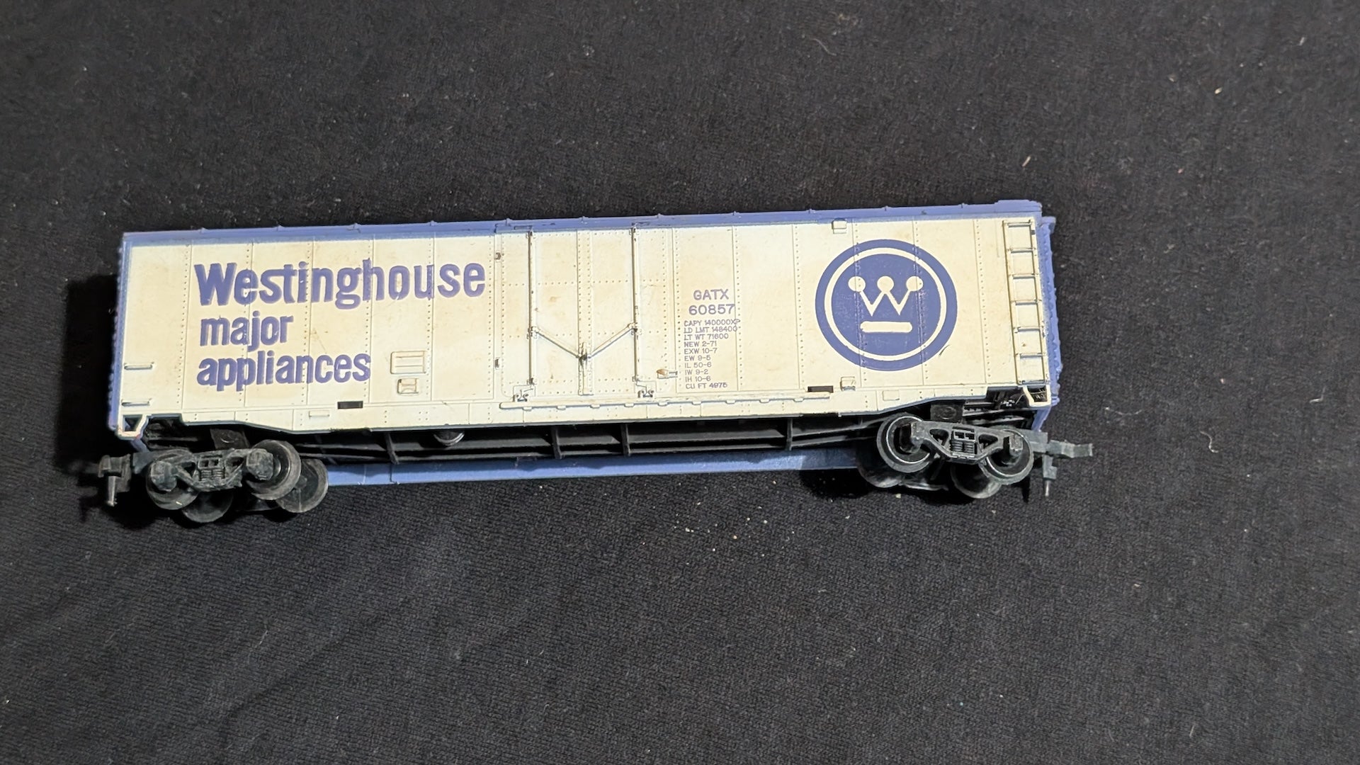 Westinghouse Boxcar Boxcar likely from Athearn - 1970s HO Scale Model Train (Plastic, Metal Boxcar, Not Applicable, White, Blue)