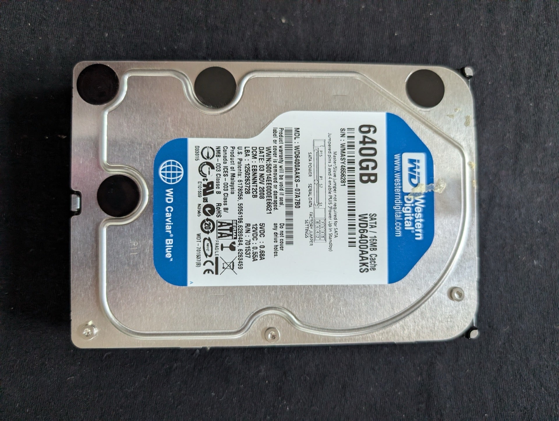 WD Caviar Blue 640GB 3.5" Hard Drive HDD 7200 RPM SATA 3Gb/s (WD6400AAKS)