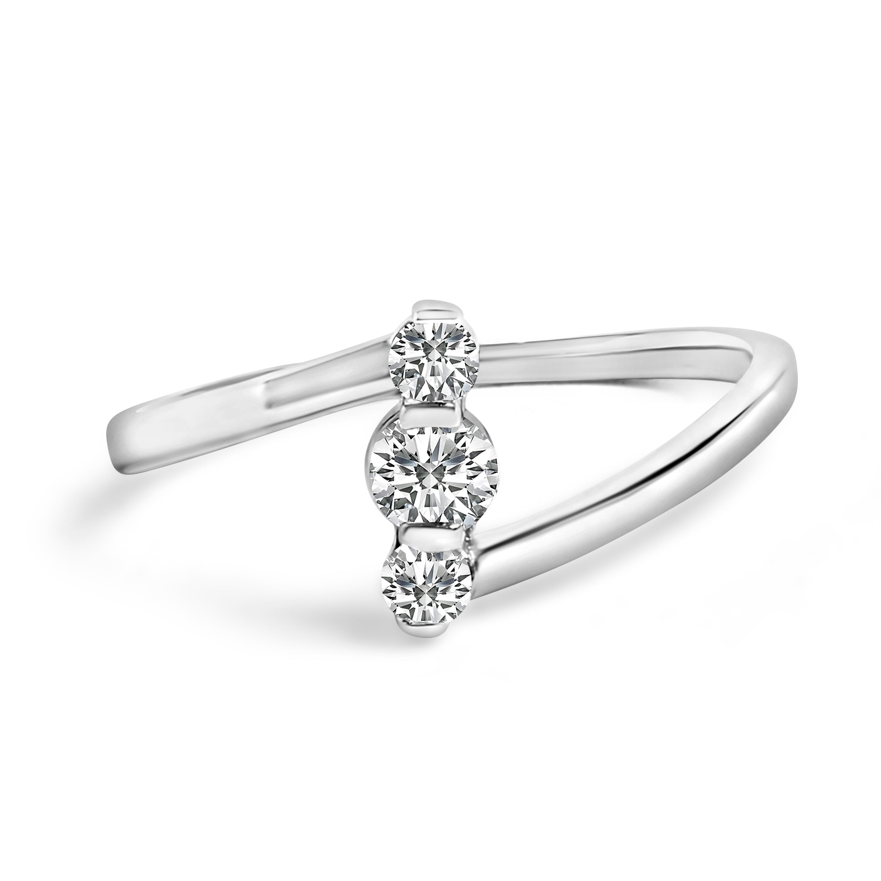 10K White Gold 1/4 Cttw Lab Grown Diamond Vertical Three Stone Ring
