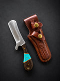 Titan "Malachite Range" Bull Cowboy Cutter | Sheepfoot High Carbon Steel | Turquoise Inlay Wenge & Malachite Handle | Engraved Western Leather Sheath TK-519