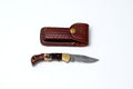 POCKET KNIFE WALNUT WOOD & STAG 6.5'' DAMASCUS STEEL KNIFE STEEL BOLSTER BACK LOCK FOLDING KNIFE TF-019