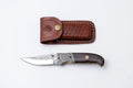 Hand-Engraved Folding Knife with Leather Sheath – Damascus-Inspired Detailing - TF-093