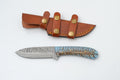 Custom Damascus Steel Knife with Blue Resin & Bone Handle - TK-425