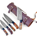 Titan’s Artisanal Mastery: Molten Amber Damascus Steel 5-Piece Kitchen Knife Set - TK-453