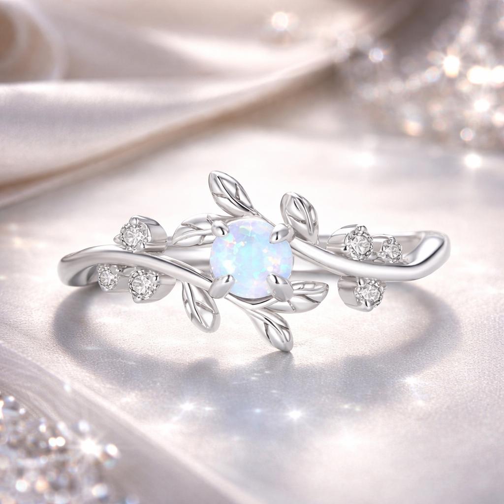 925 Sterling Silver Opal & CZ Ring 0.2cm Size 6.0 for Women