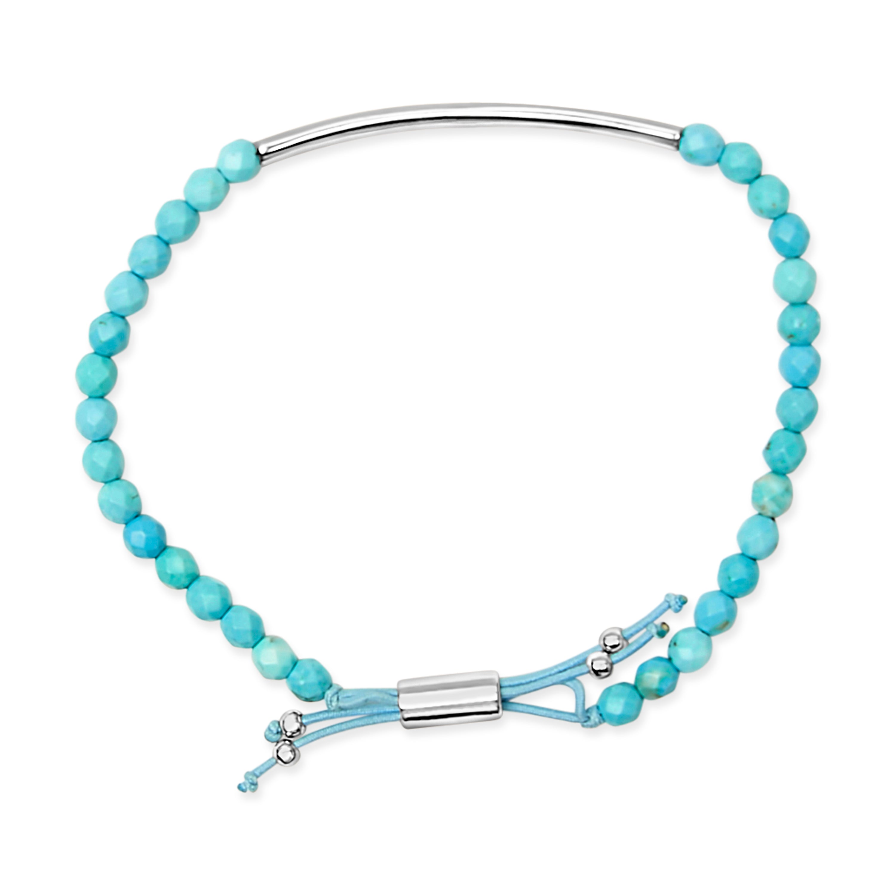 Sterling Silver Turquoise Beads Station Bracelet with Bolo Clasp