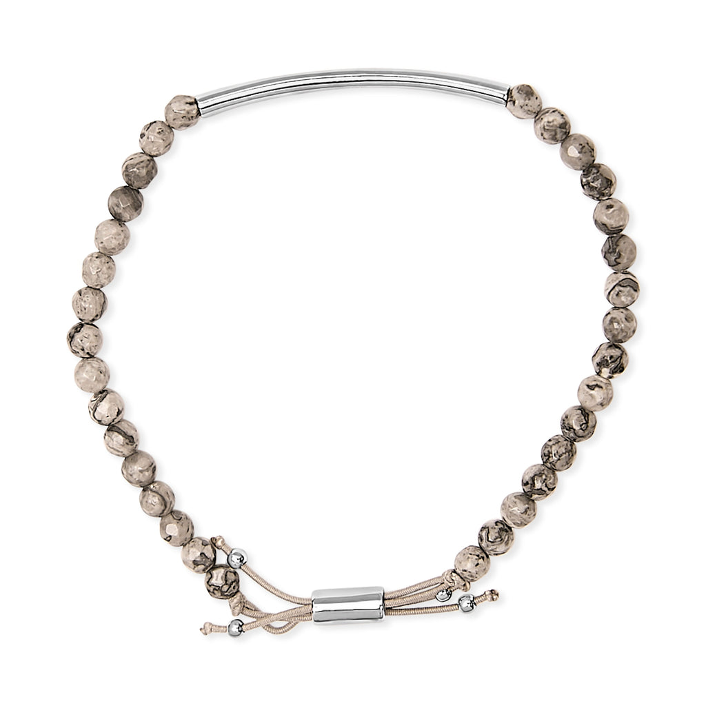 Sterling Silver Jasper Bead Station Bracelet Bolo Clasp