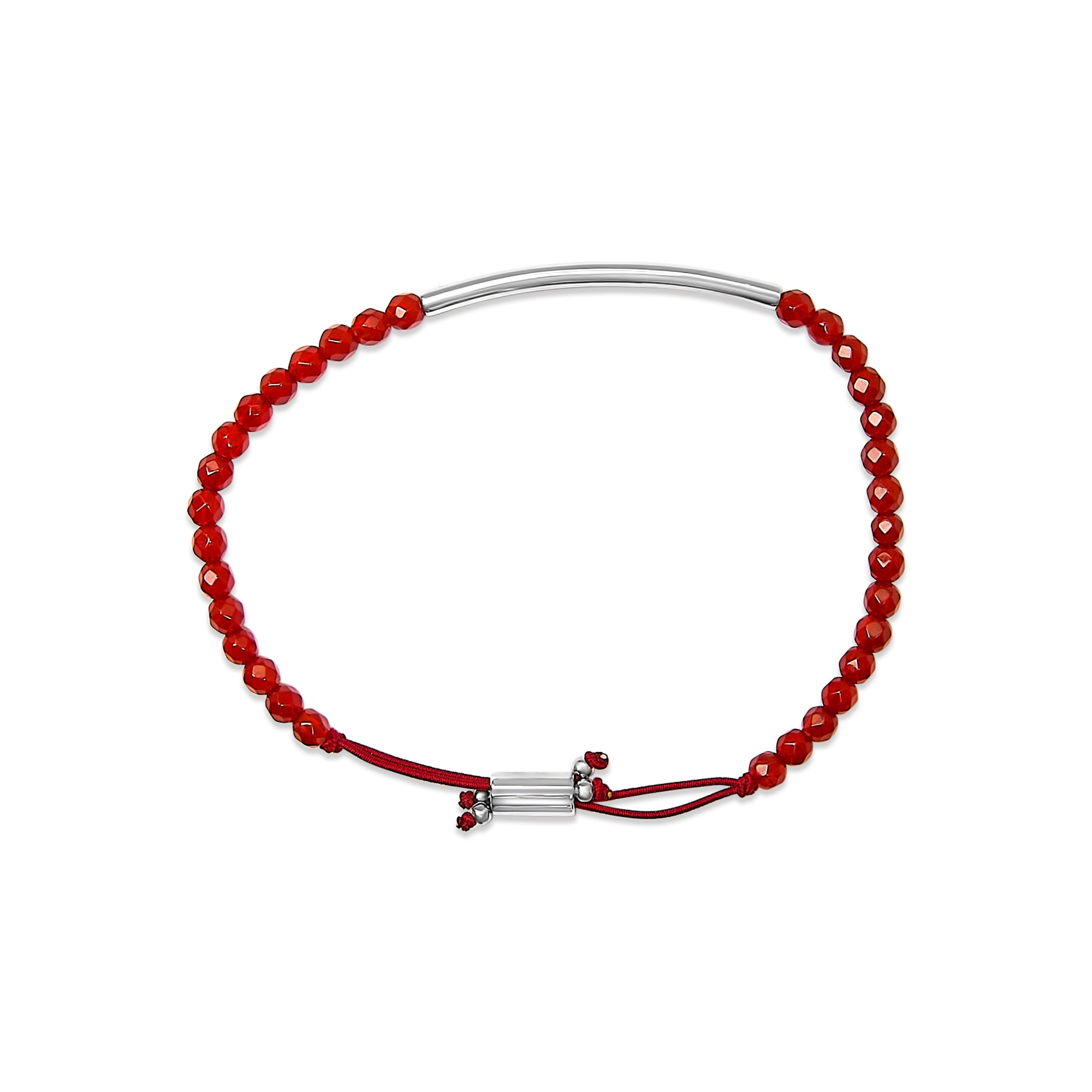 Sterling Silver Red Jasper Bead Station Bracelet with Bolo Clasp