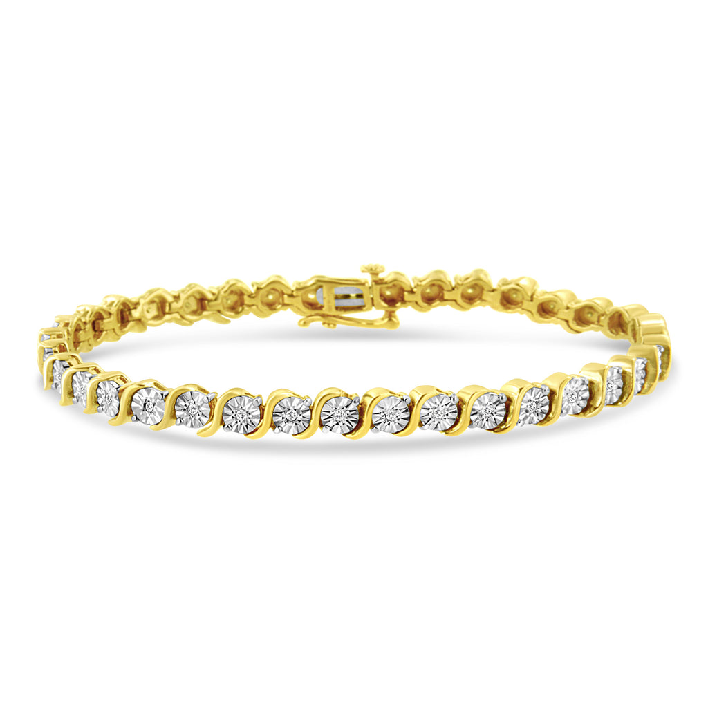 14K Rose Gold Plated .925 Sterling Silver 1/4 Cttw Diamond Round Miracle Plate and "S" Link Tennis Bracelet (I-J Color, I2- I3 Clarity) - 7"