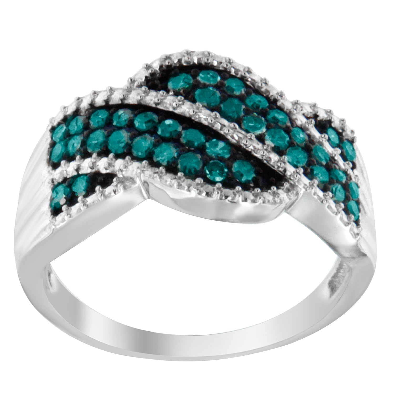 .925 Sterling Silver Treated Blue Color Diamond cocktail Ring (1/2 Cttw, Treated Blue Color, I2-I3 Clarity) - Size 6-3/4