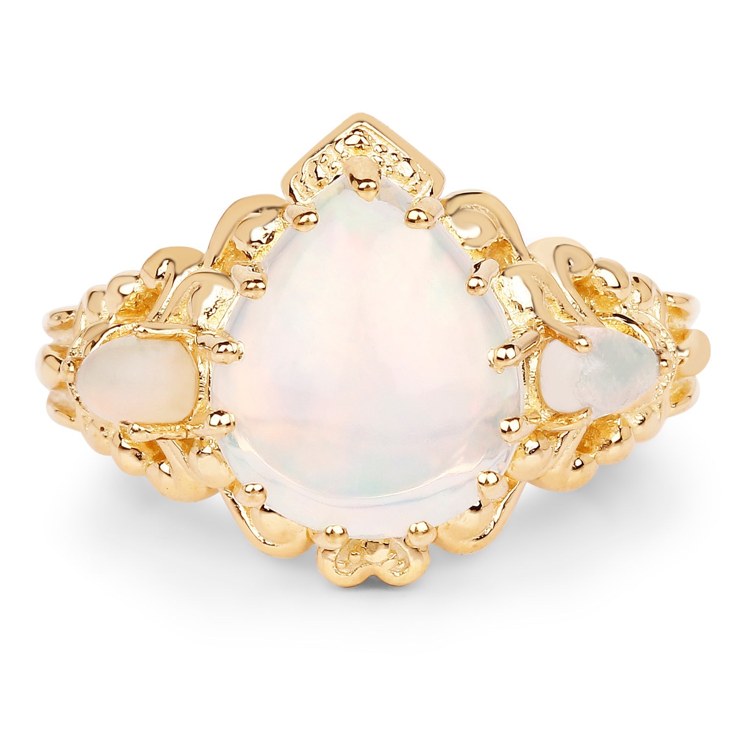 14K Yellow Gold Plated 3.26 Carat Genuine Ethiopian Opal .925 Sterling Silver Ring