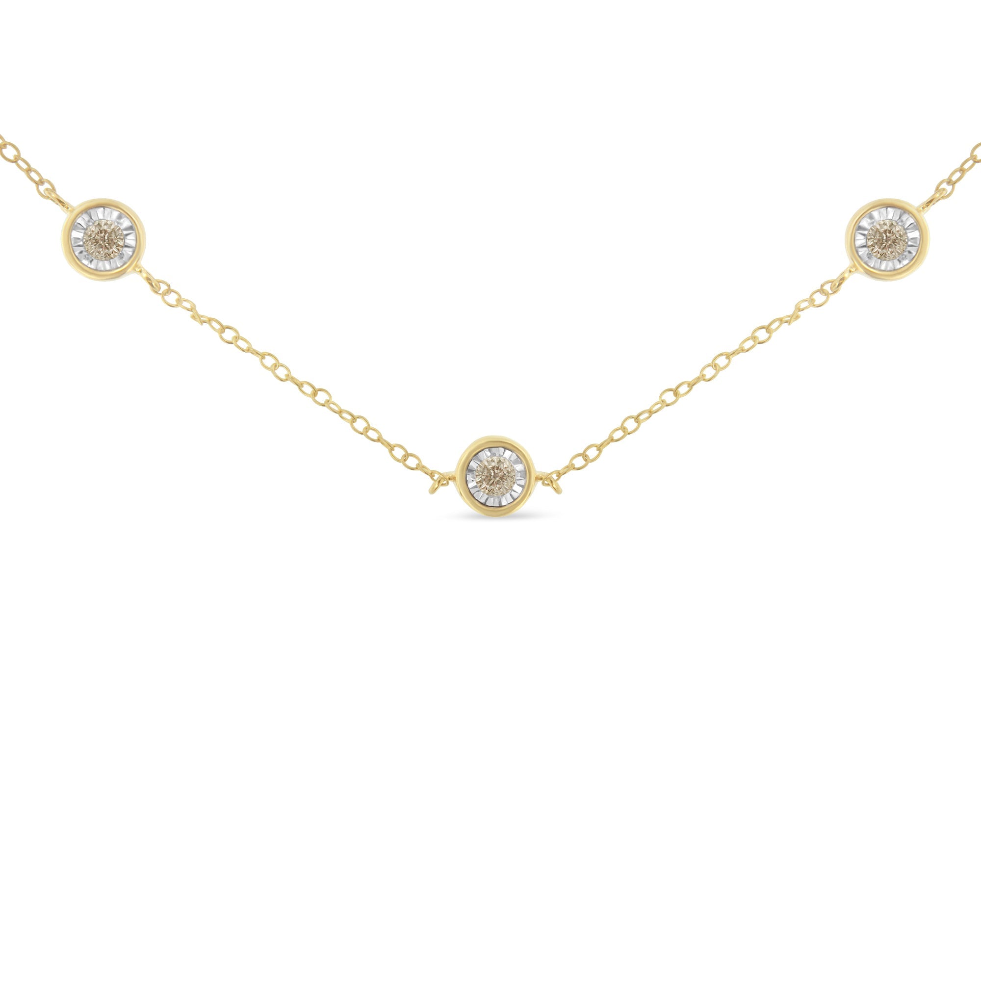 Yellow Color Plated Sterling Silver Diamond Station Necklace (1/2 cttw, K-L Color, I2-I3 Clarity)