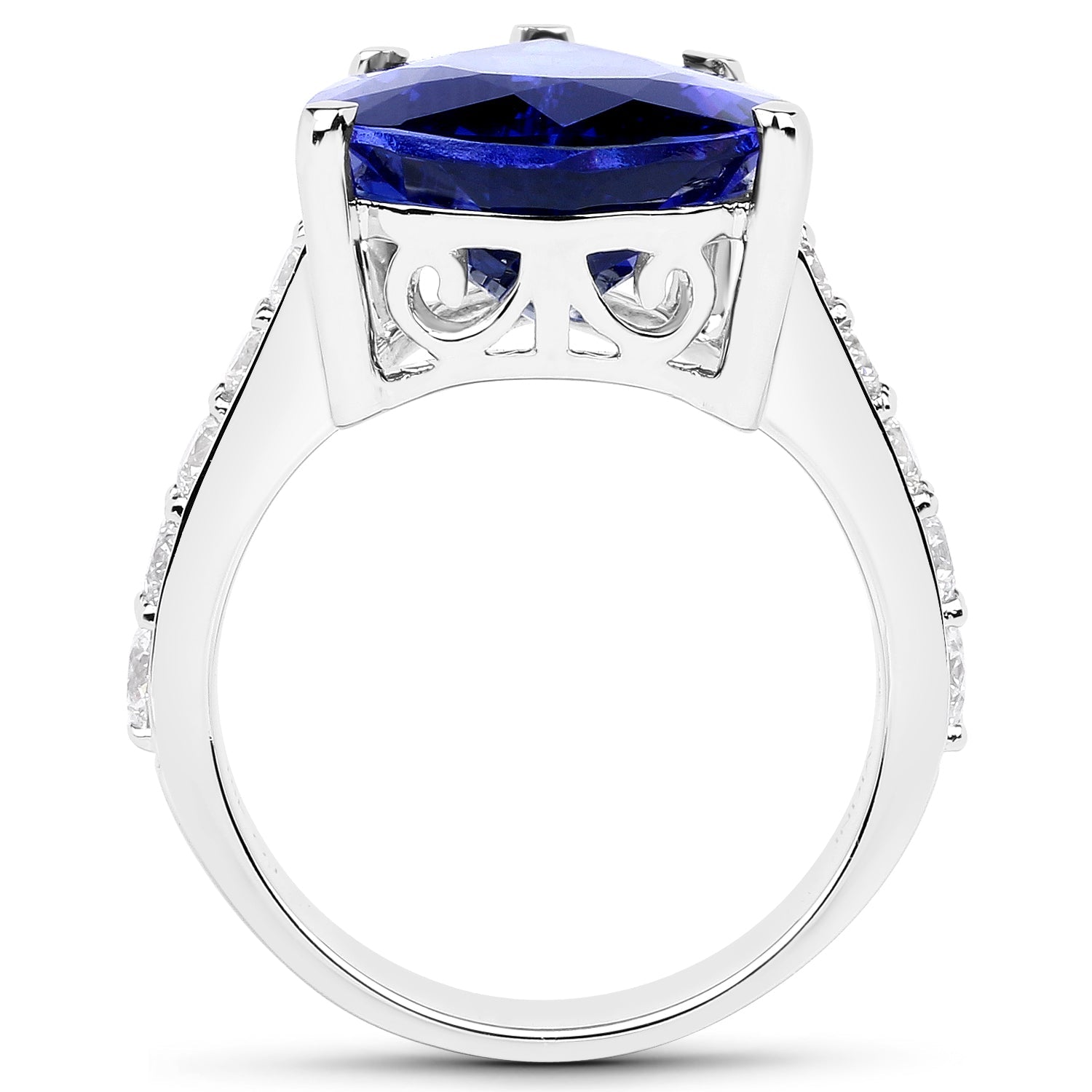 11.40 Carat Genuine Tanzanite and White Diamond 18K White Gold Ring