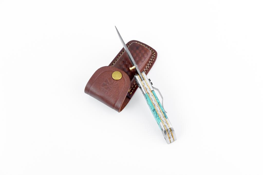 AzureGlide Tanto Series Damascus Steel Turquoise (Resin) TF-039