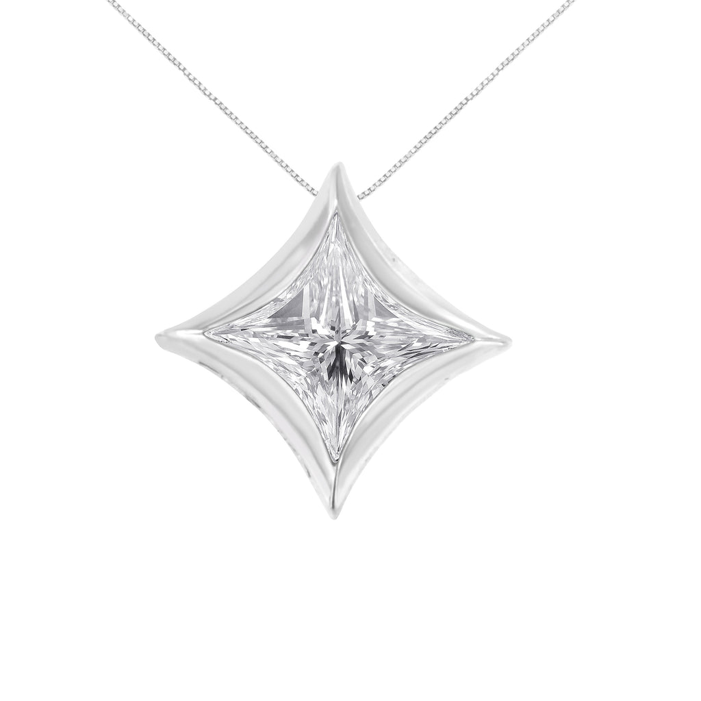 10K White Gold 1/10 Cttw Bezel Set Solitaire Princess Cut Diamond Kite Shaped Pendent Necklace - 18" Inches