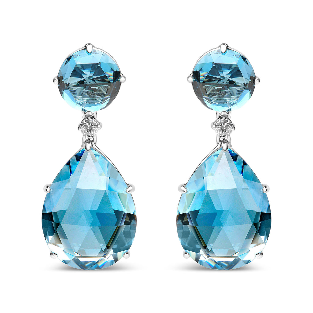 18K White Gold 1/5 Cttw Diamond with Round London Blue Topaz and 20 x 15mm Pear Cut Sky Blue Topaz Gemstone Dangle Earring (G-H Color, SI1-SI2 Clarity)