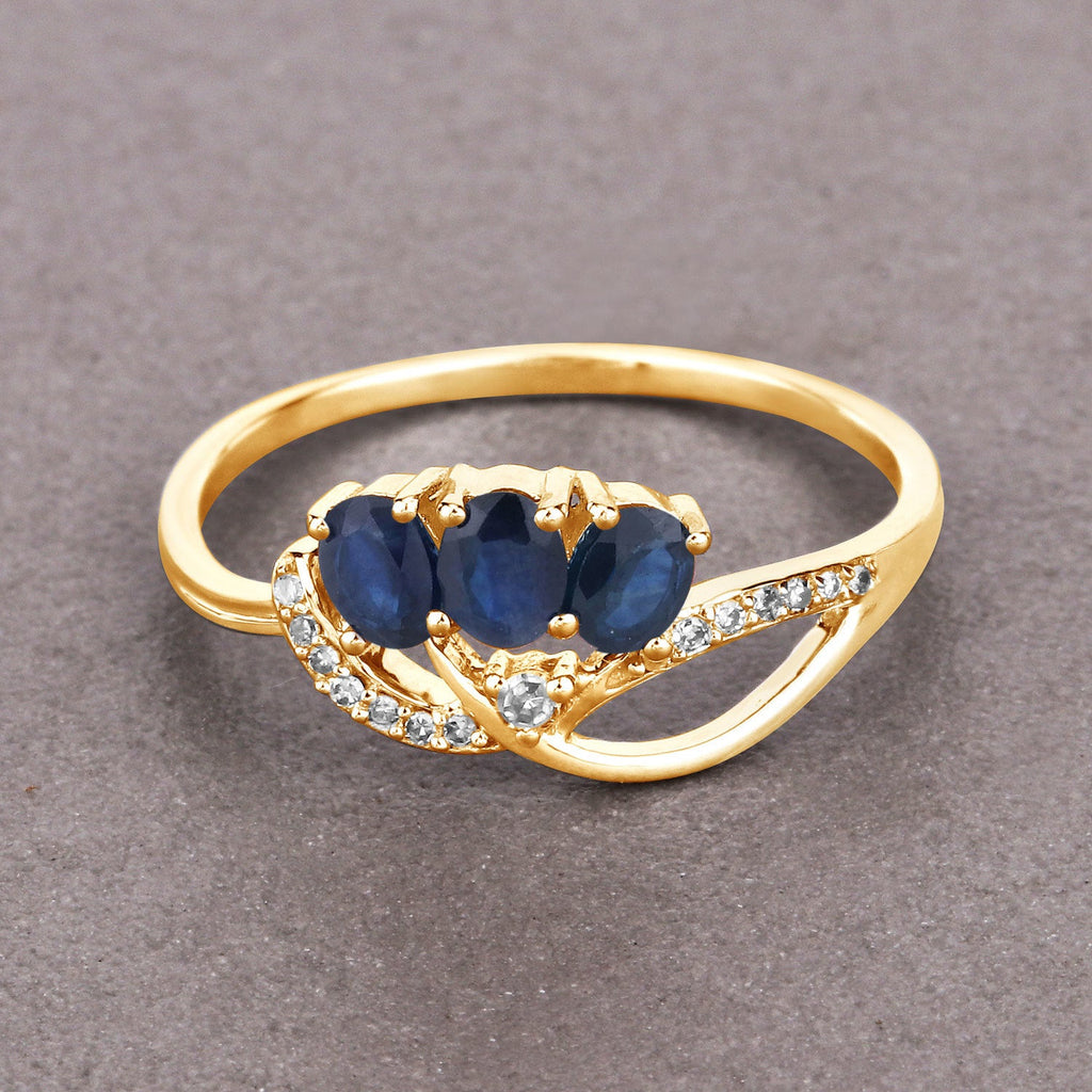 0.65 Carat Genuine Blue Sapphire and White Diamond 14K Yellow Gold Ring