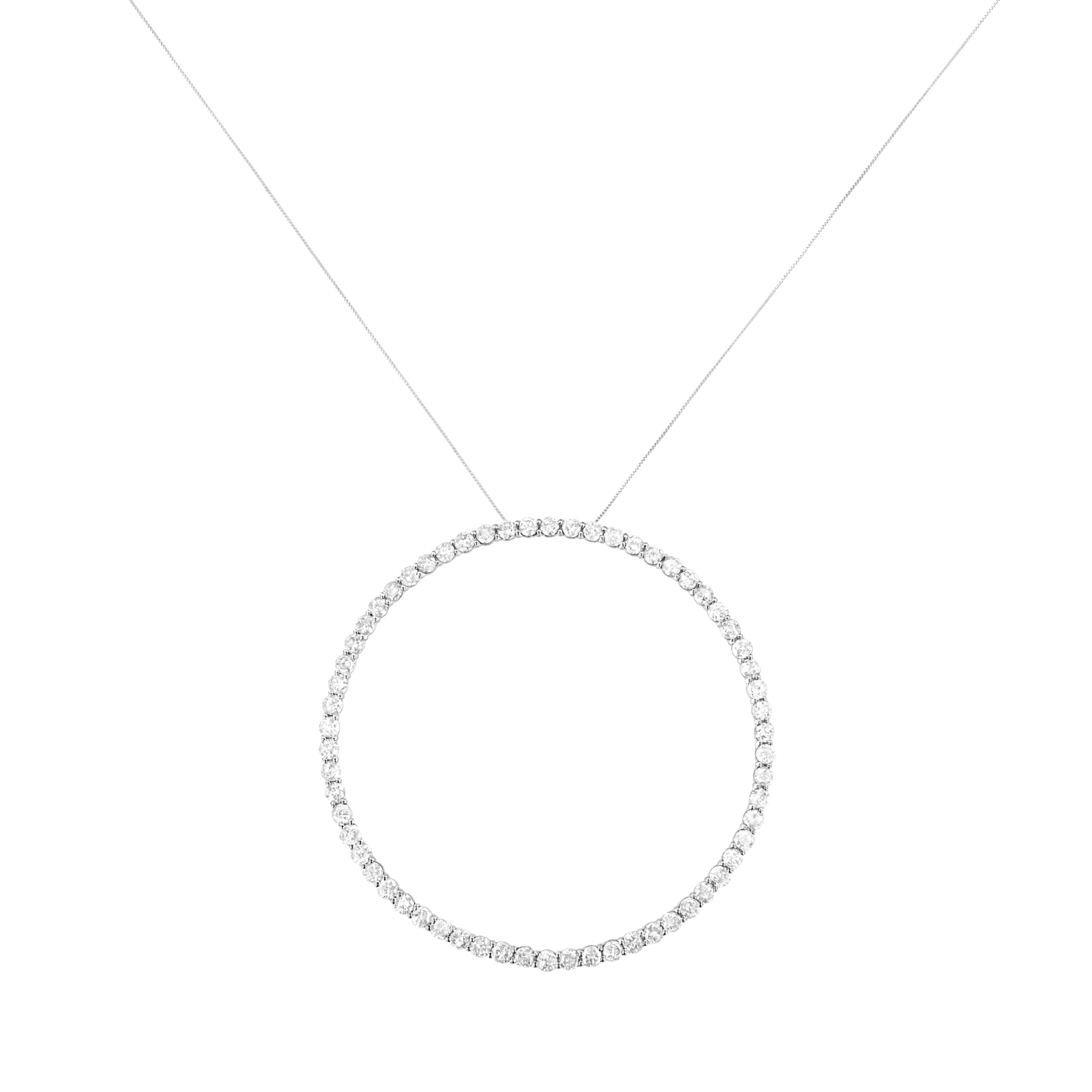 .925 Sterling Silver 5.0 Cttw Prong Set Round-cut Diamond Open Circle Hoop 18" Pendant Necklace (I-J Color, I2-I3 Clarity)