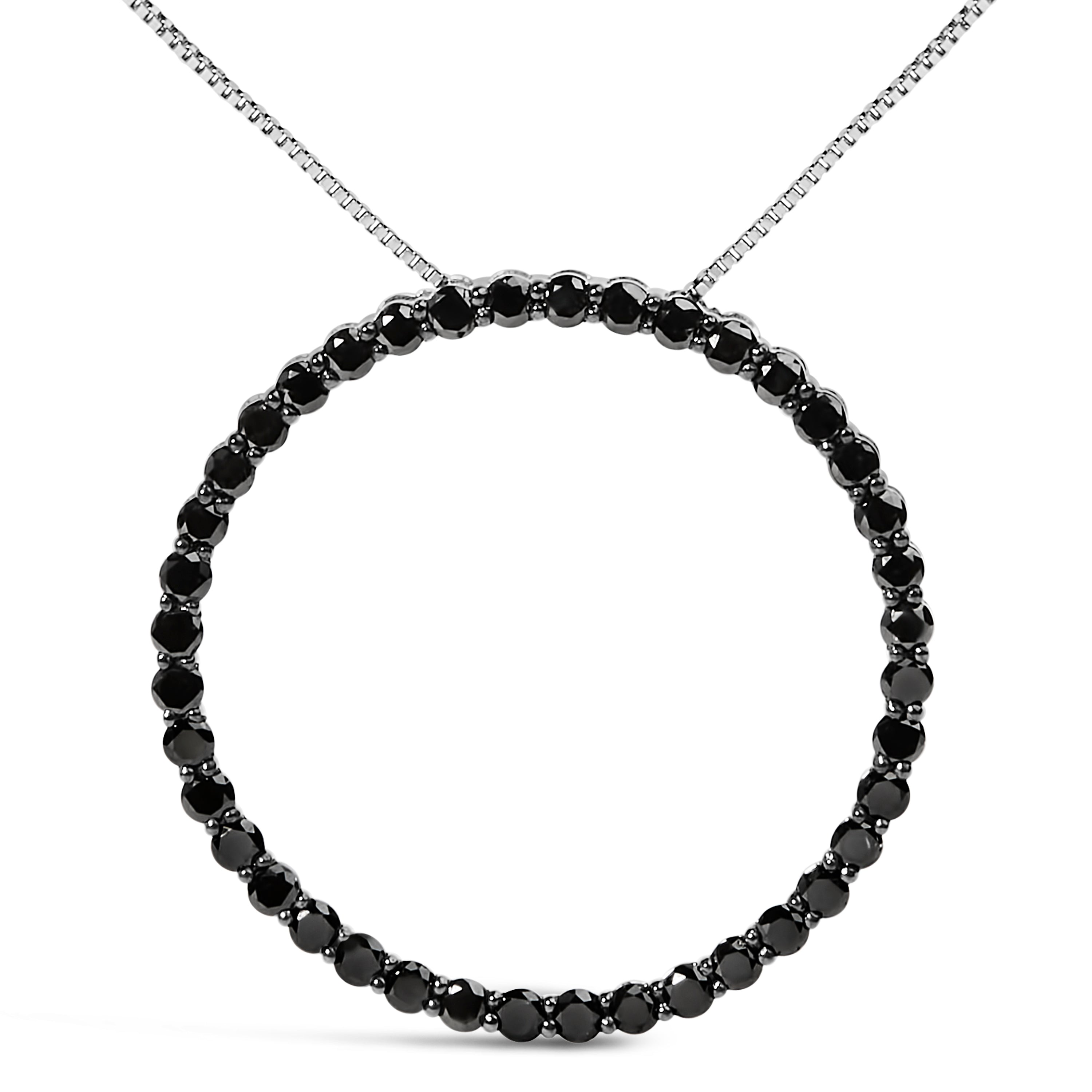 .925 Sterling Silver 4.0 Cttw Black Diamond Open Hoop Circle 18" Pendant Necklace (Black Color, I2-I3 Clarity)