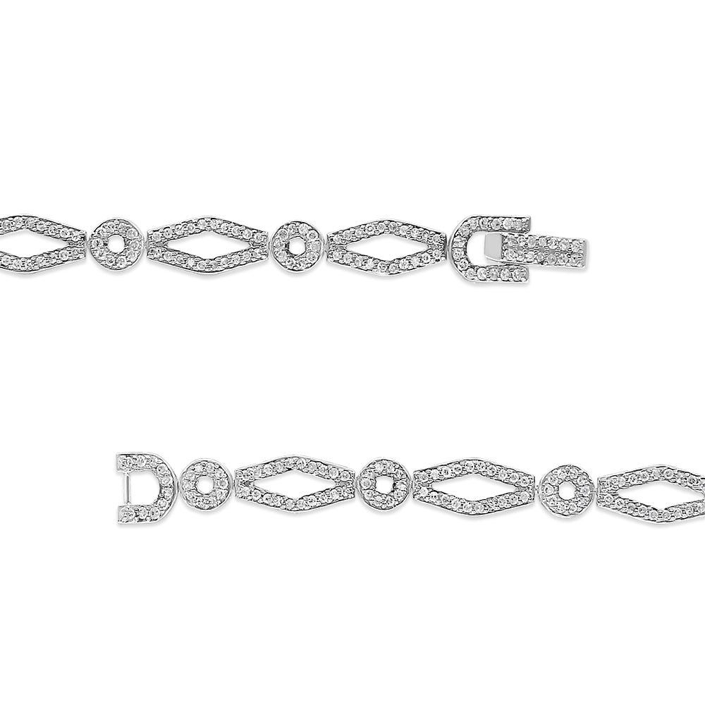 .925 Sterling Silver 1 1/2 Cttw Diamond Studded Alternating Circle and Kite-Shaped Vintage-Style Link Bracelet (I-J Color, I2-I3 Clarity) 7 Inch