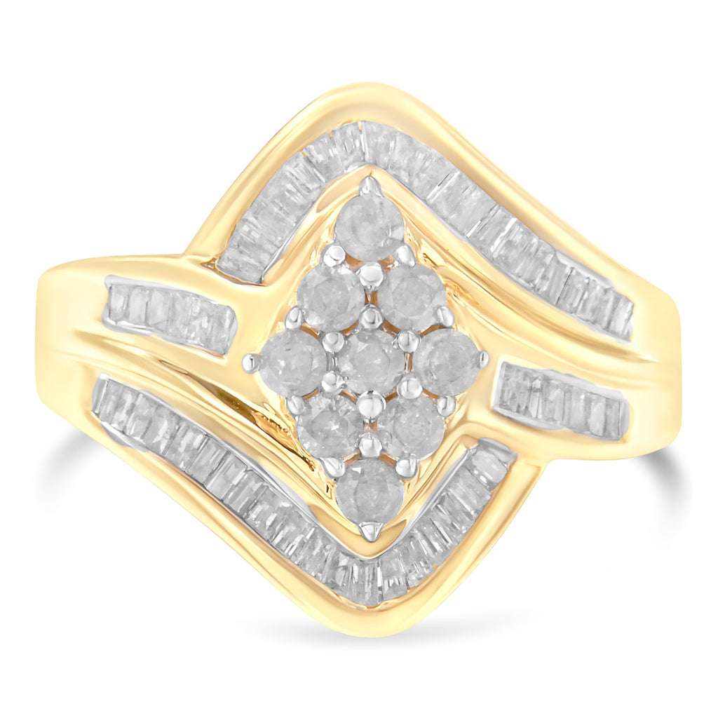10K Yellow Gold Diamond Bypass Cluster Ring (1 Cttw, I-J Color, I2-I3 Clarity) - Size 7