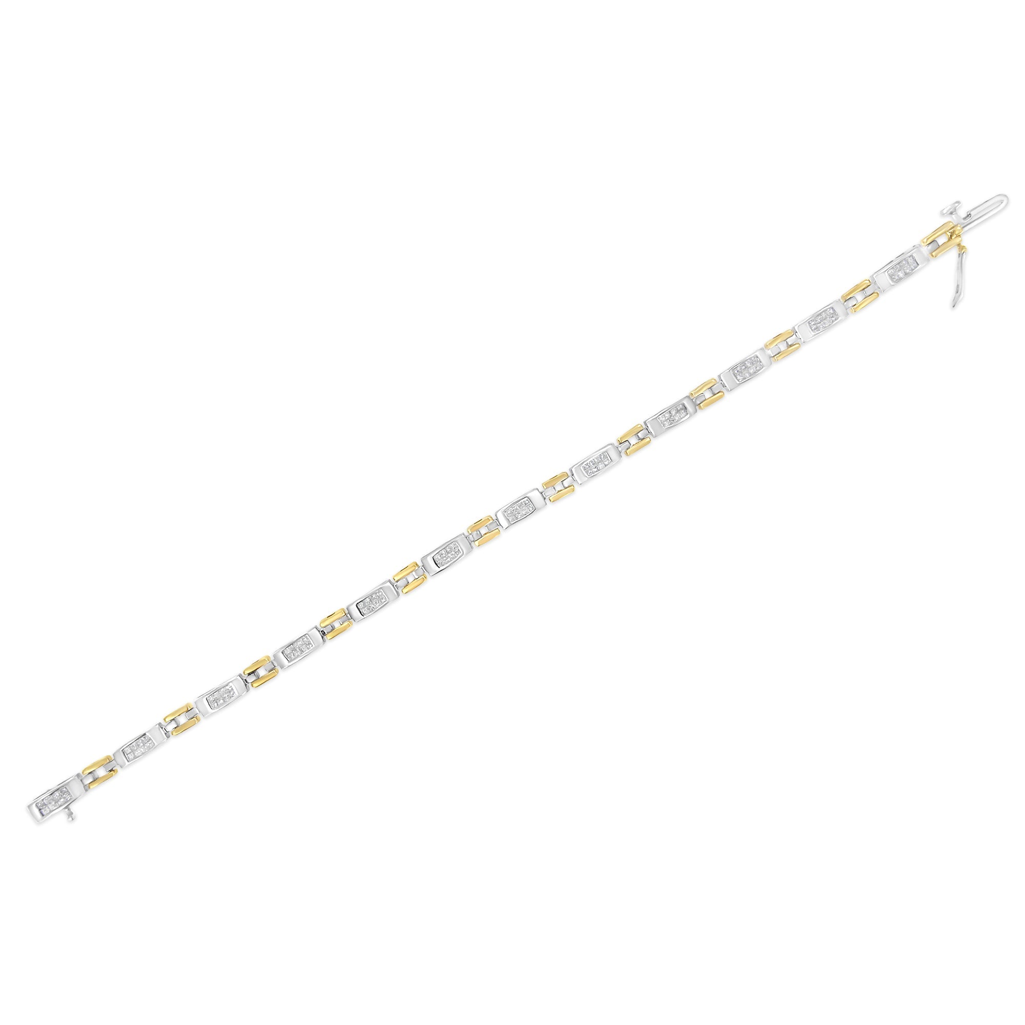 10K Two-Tone Gold Princess Cut Diamond Geo Link Bracelet (1.00 cttw, H-I Color, SI1-SI2 Clarity)