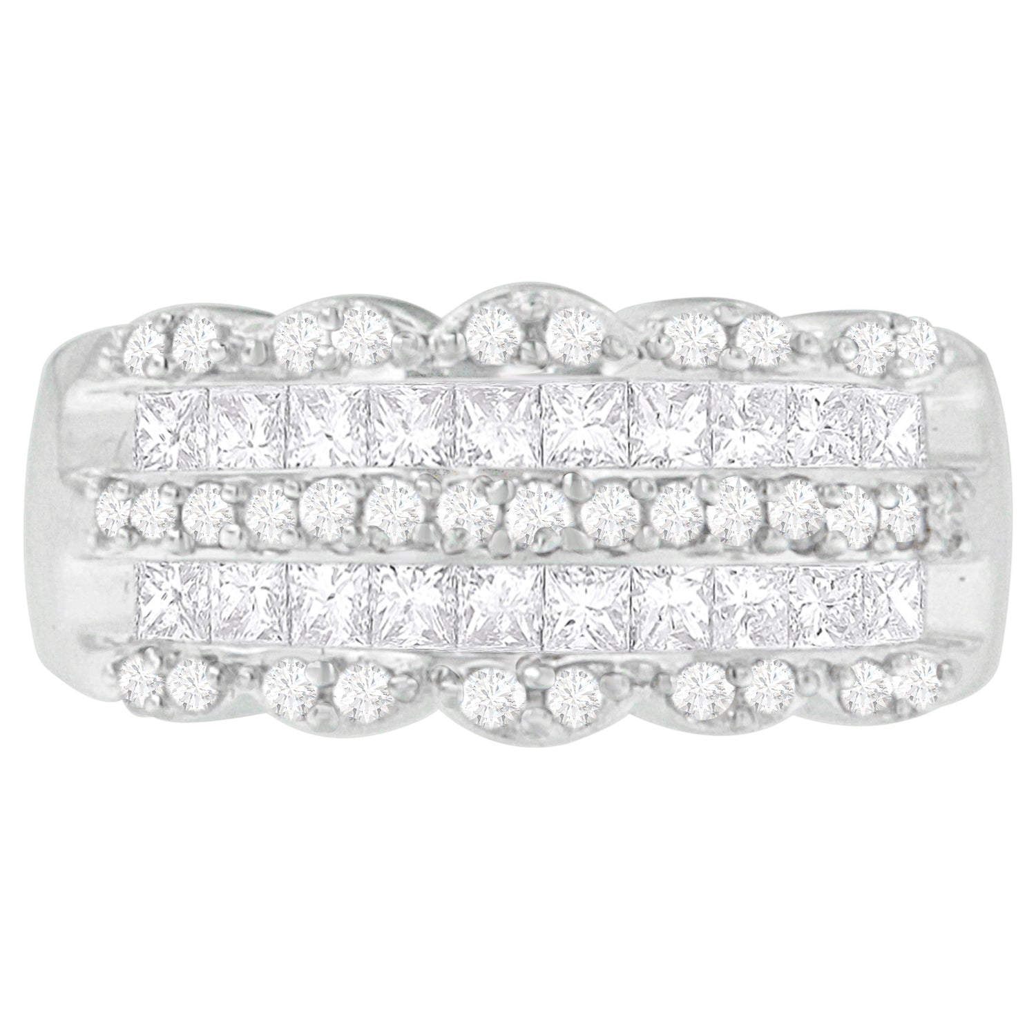 14K White Gold 1 1/7ct. TDW Round and Princess-Cut Diamond Ring(H-I, SI2-I1)