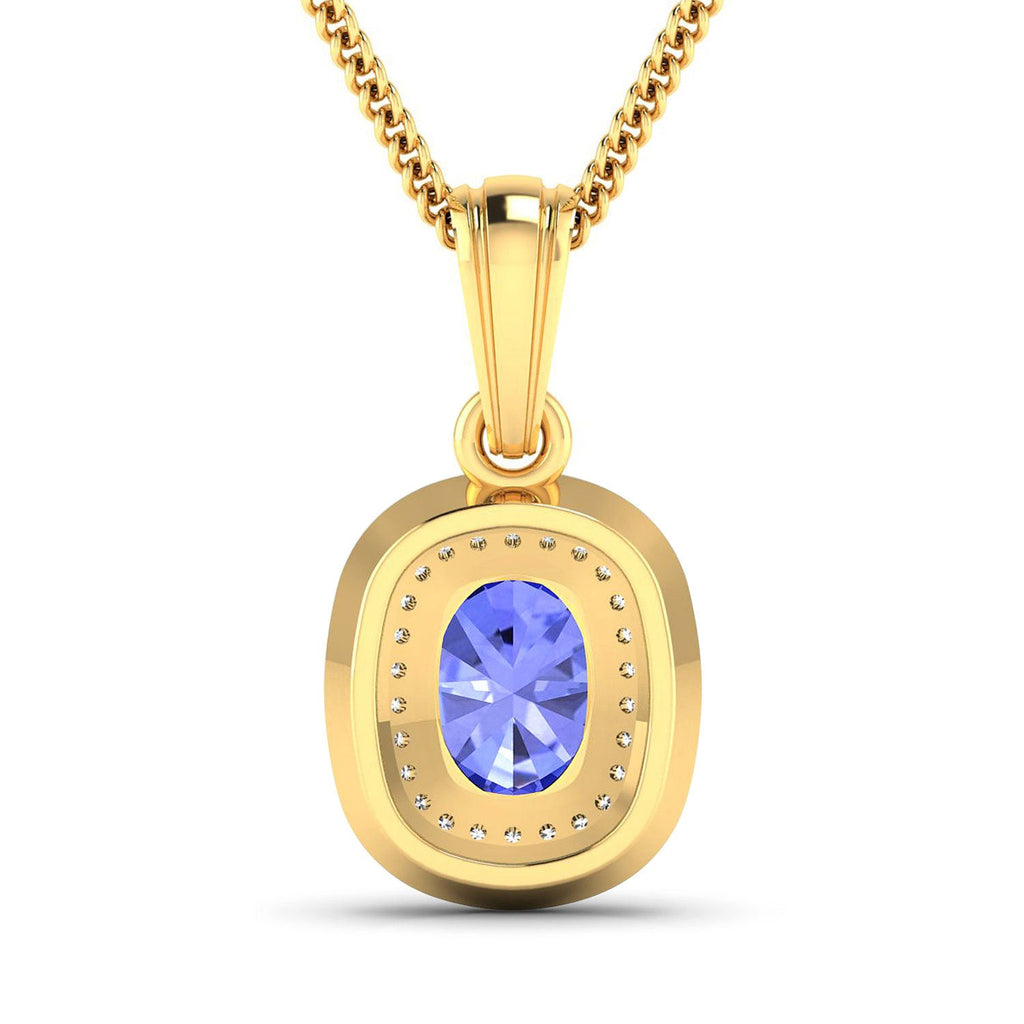 1.45 Carat Genuine Tanzanite and White Diamond 14K Yellow Gold Pendant