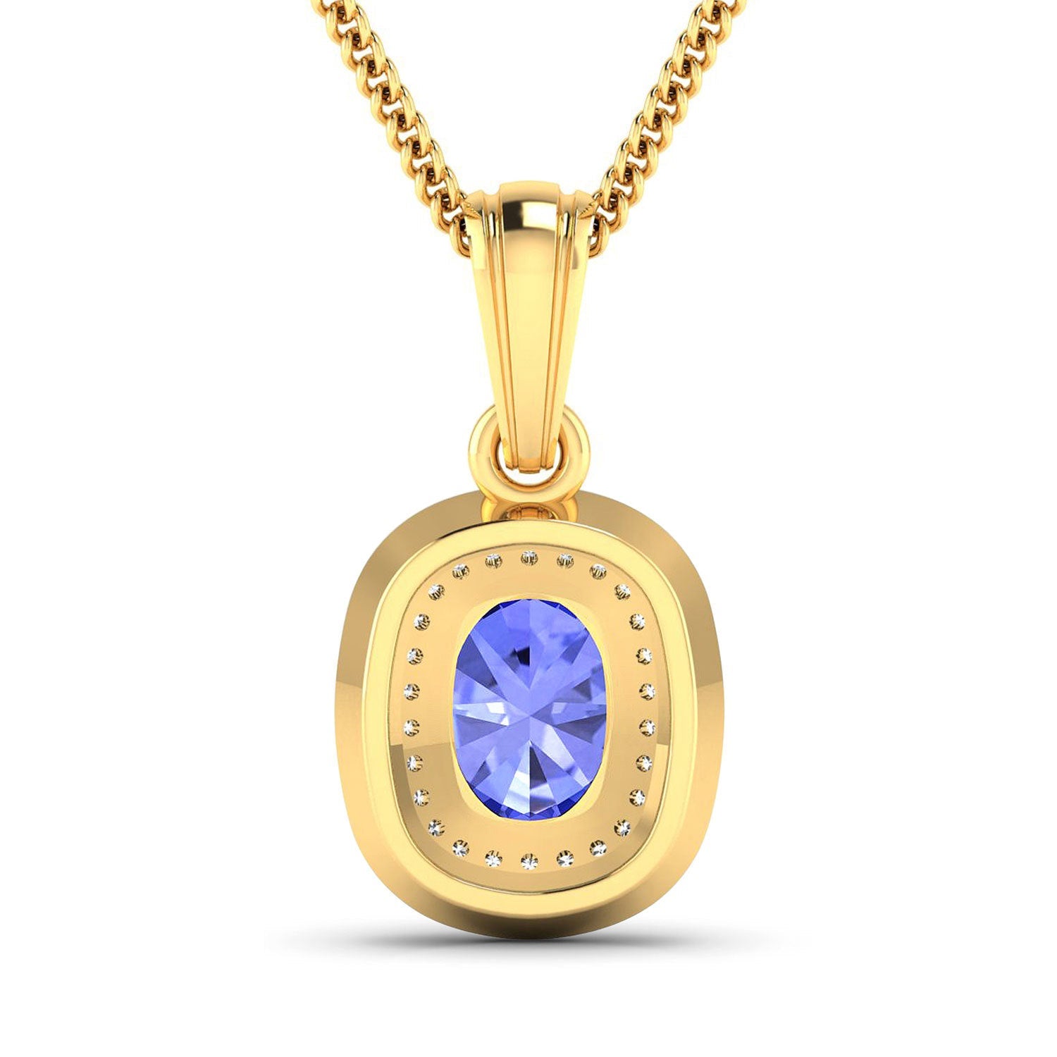 1.45 Carat Genuine Tanzanite and White Diamond 14K Yellow Gold Pendant